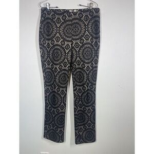 Tacera Women’s Black Lace Overlay‎ Pants With Tan Lining Small Side Zip Straight